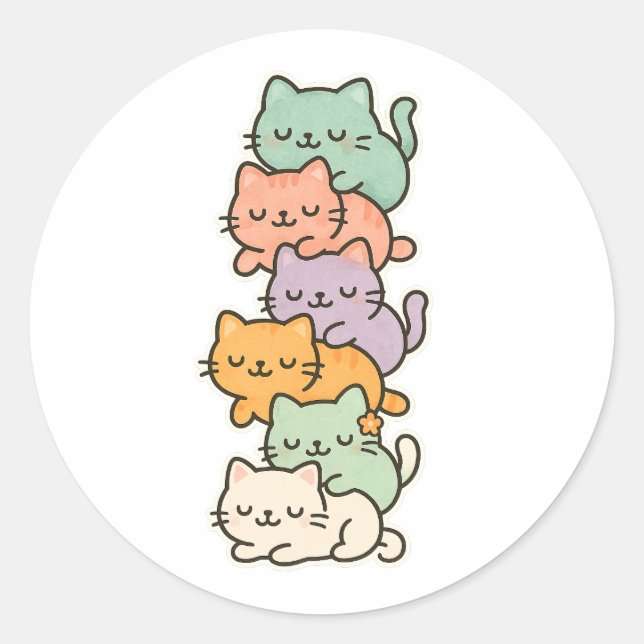 Rond Sticker Kawaii Cat Mountain Pastel (Devant)