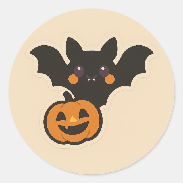 Rond Sticker Kawaii Vampire Bat Neon Halloween (Devant)