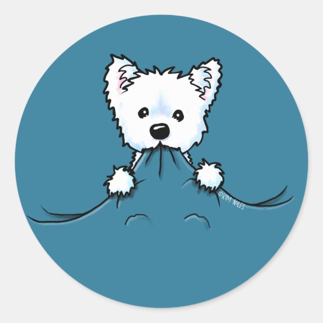 Rond Sticker KiniArt de l'agression mignonne Westie (Devant)