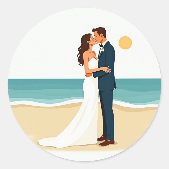 Rond Sticker Kiss Mariage Plage (Devant)