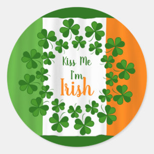 Rond Sticker Kiss Me Irlande Shamrock Irlande