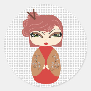 Rond Sticker Kokeshi Doll