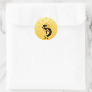 Rond Sticker Kokopelli Gold Sun
