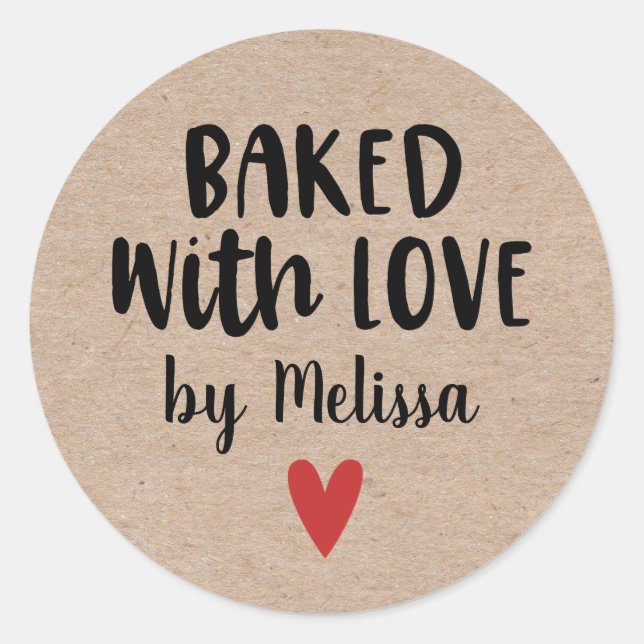 Rond Sticker Kraft fait maison, cuit avec amour (Devant)