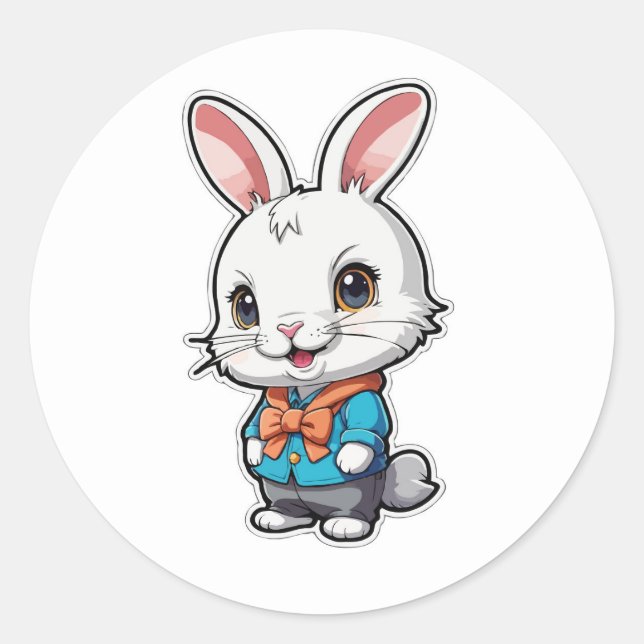 Rond Sticker Lapin Adorable - Un Bon Moment (Devant)