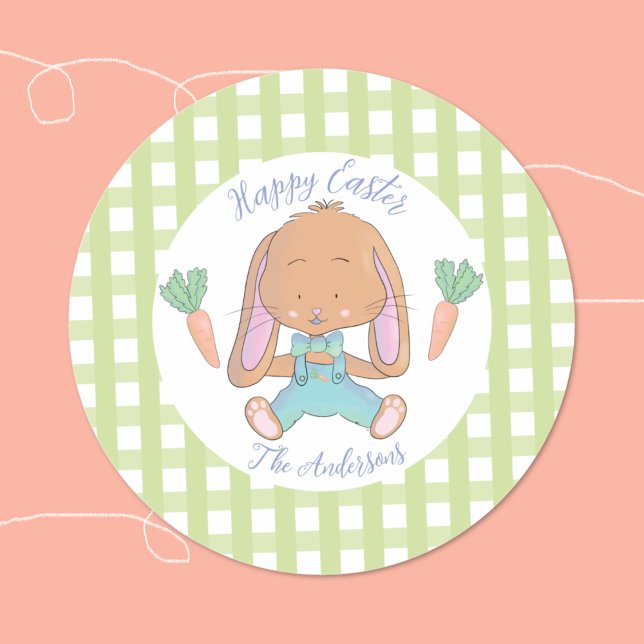 Rond Sticker lapin de Pâques mignon (Cute watercolor Easter bunny sticker .)