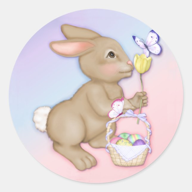 Rond Sticker lapin et panier de Pâques (Devant)