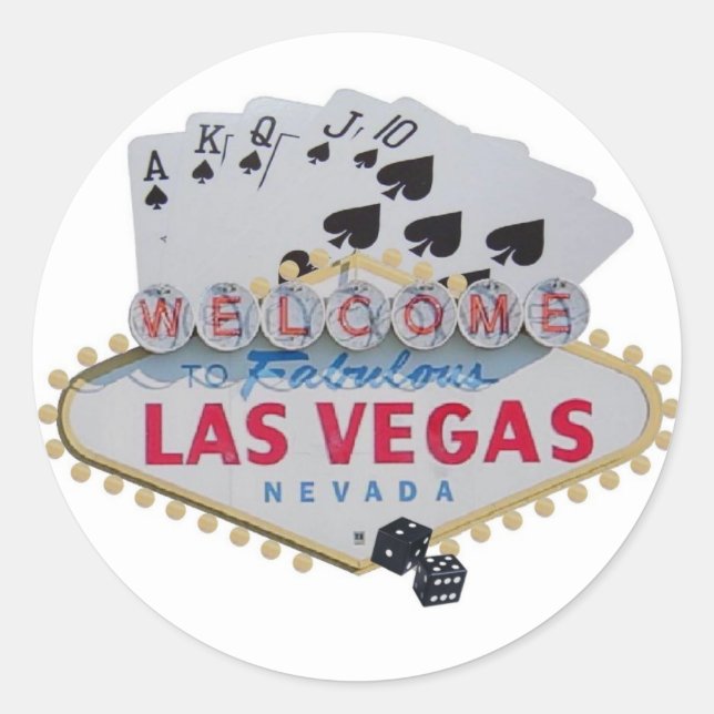 Rond Sticker Las Vegas Royal Flush avec dés (Devant)