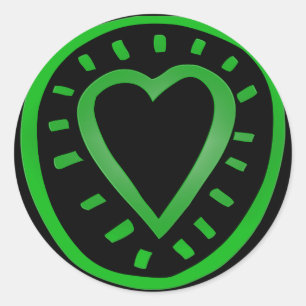 Rond Sticker latéral vert et noir Heart Round