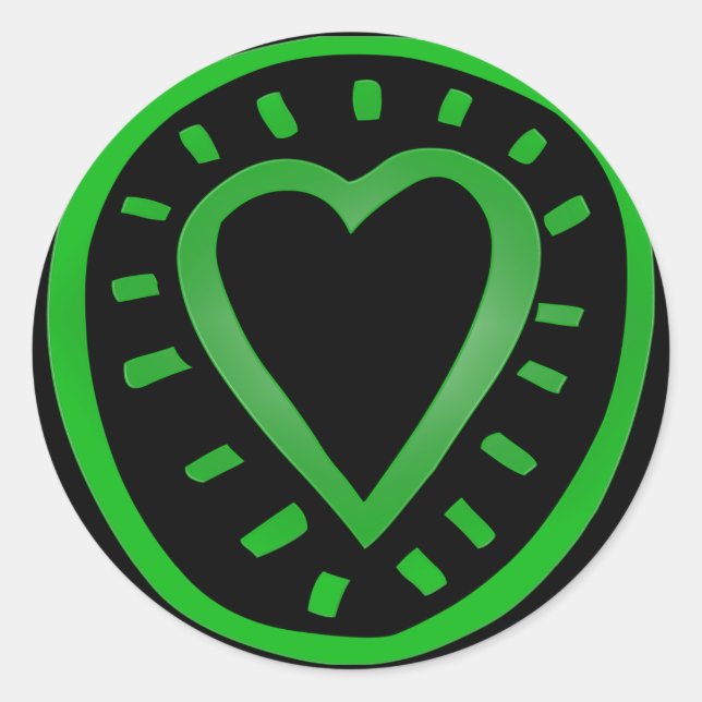 Rond Sticker latéral vert et noir Heart Round (Devant)