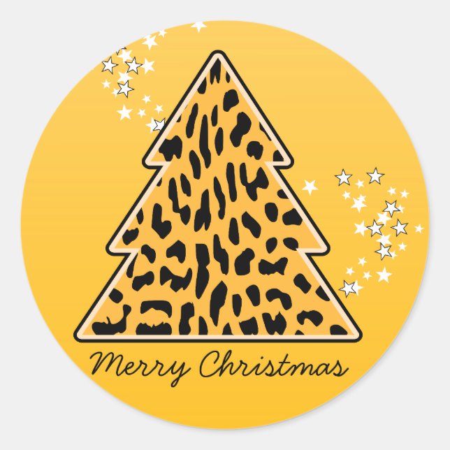 Rond Sticker Leopard cheetah Christmas Tree (Devant)