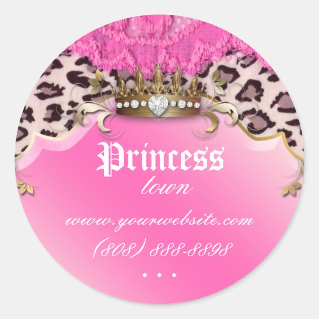 Rond Sticker Leopard de mode Bijoux Couronne rose 2 (Devant)
