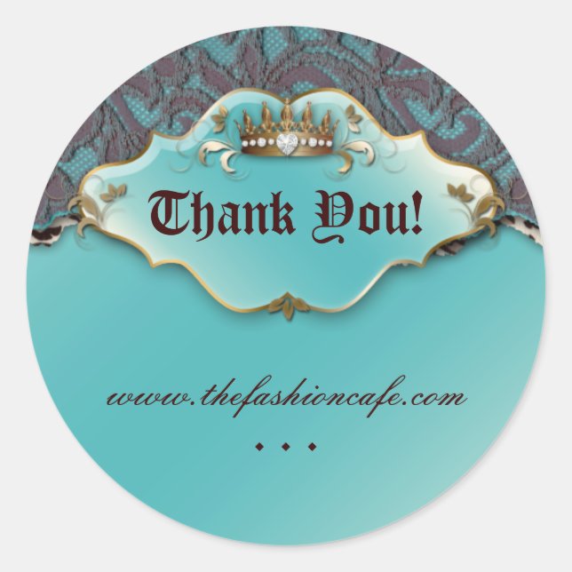 Rond Sticker Léopard de mode Bijoux Couronne Turquoise (Devant)