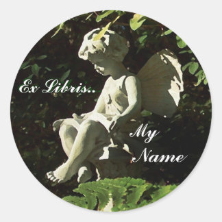 Rond Sticker Library Garden Sprite "Ex Libris"