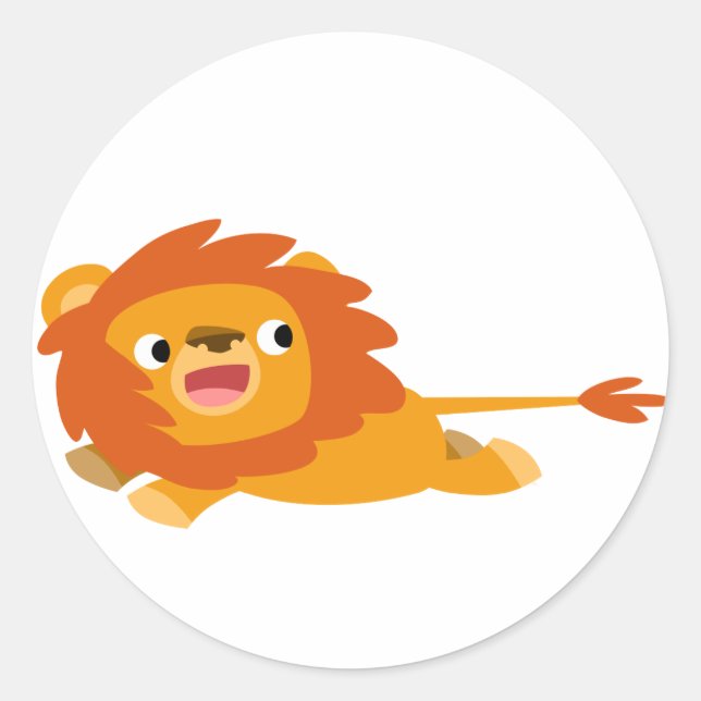 Rond Sticker Lion Cartoon Cute Rushing (Devant)