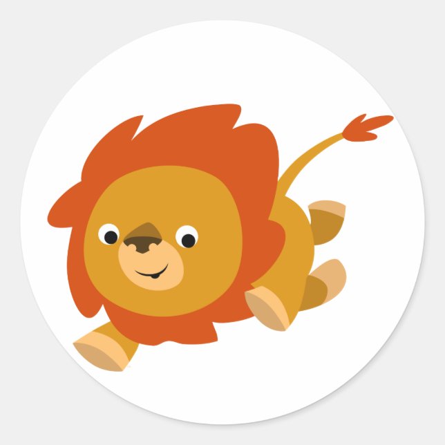 Rond Sticker Lion Cartoon Fast Cute (Devant)