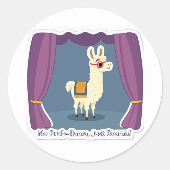 Rond Sticker Llama Drama - Pas de Prob-Llama, Juste Dra (Devant)