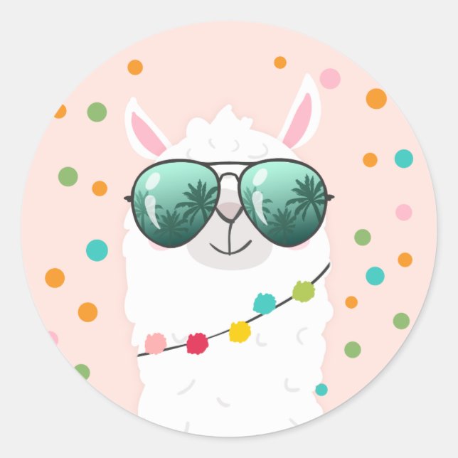 Rond Sticker Llama Rama Cupcake Topper Fiesta Alpaca (Devant)
