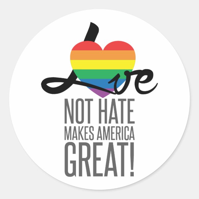 Rond Sticker Love Not Hate (Arc-en-ciel) (Devant)