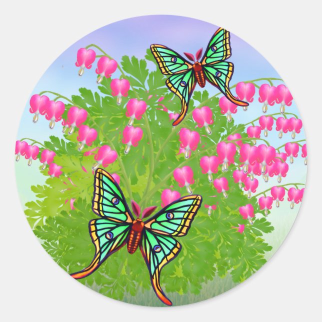 Rond Sticker Lune sur Sticker Fleurs Coeurs Saignants (Devant)