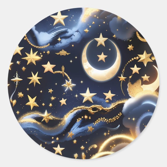 Rond Sticker - Luxury Celestial Moon Phases Design (Devant)