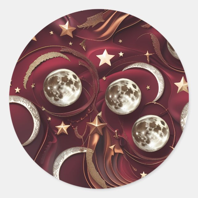 Rond Sticker – Luxury Garnet Red Celestial Moon (Devant)