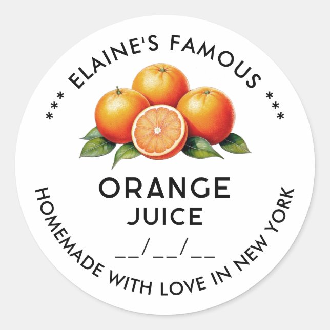 Rond sticker maison de jus d'orange avec date (Devant)