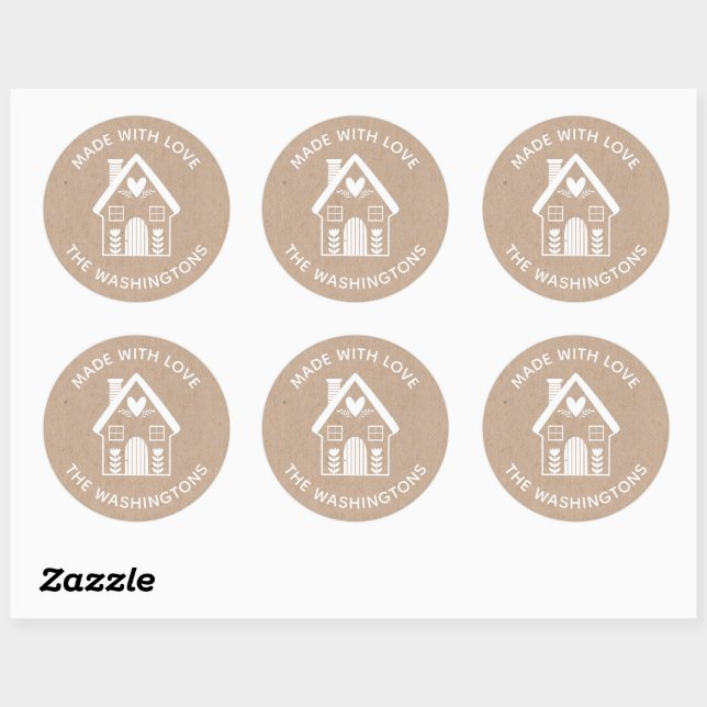 Rond Sticker Maison de Noël Fabriqué avec amour Kraft (Feuille)