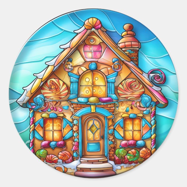 Rond Sticker Maison en pain d'épice de Noël (Devant)
