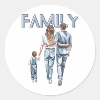 Rond Sticker Maman, Papa Et Son