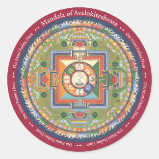 Rond STICKER Mandala de Chenrezig - avec mantra