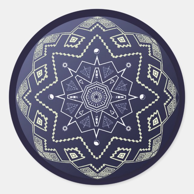 Rond Sticker Mandala de la sphère de porcelaine bleue (Devant)