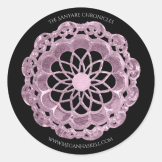 Rond Sticker Mandala du Rose de l'ombre - rose sur noir
