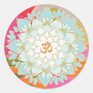 Rond Sticker Mandala Lotus Flower et Om Symbole