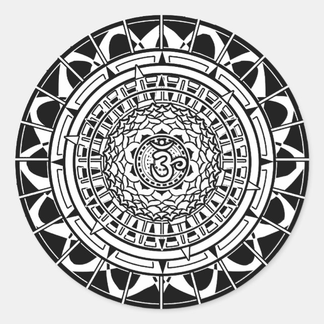 Rond Sticker Mandala Om (blanc) (Devant)