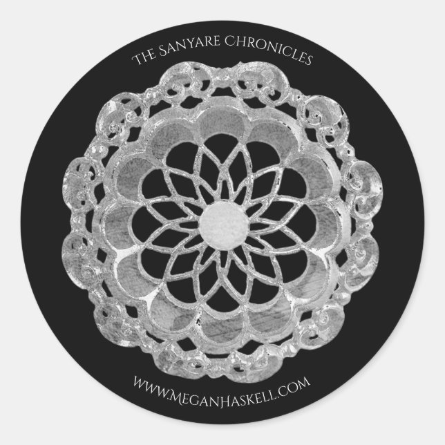 Rond Sticker Mandala Rose - Argent et Noir (Devant)