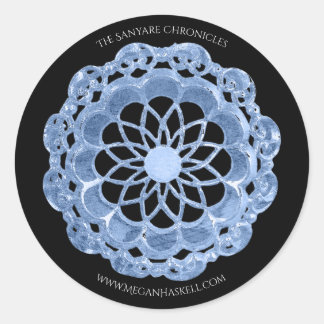 Rond Sticker Mandala Rose - Bleu sur Noir