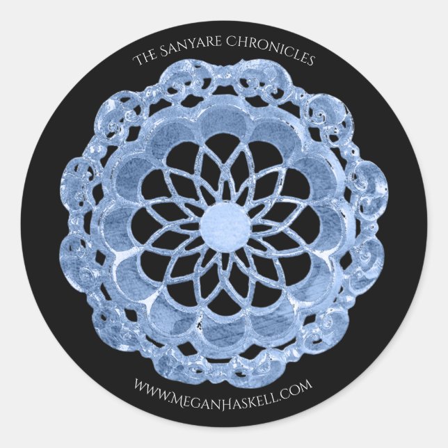 Rond Sticker Mandala Rose - Bleu sur Noir (Devant)