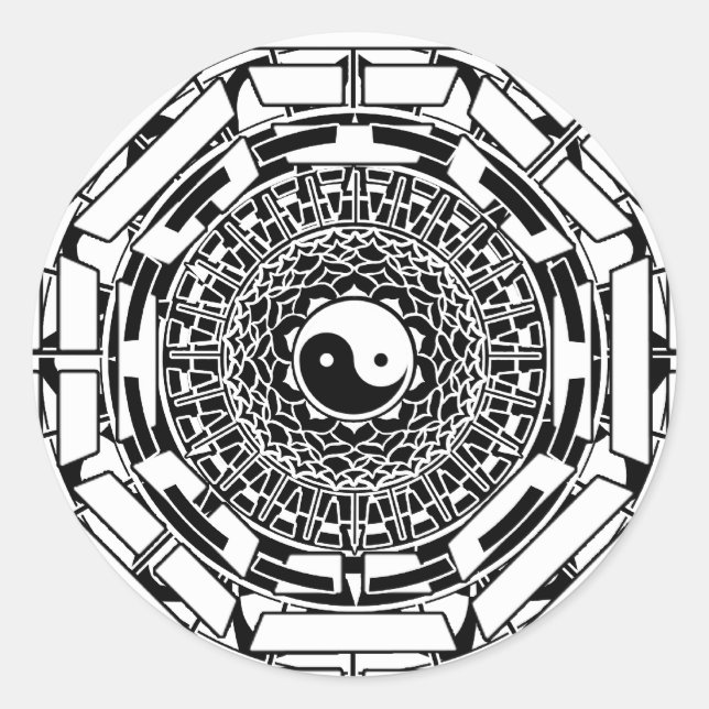 Rond Sticker Mandala Yin Yang (blanc) (Devant)