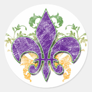 Rond Sticker Mardi Gras Fleur-de-Lis