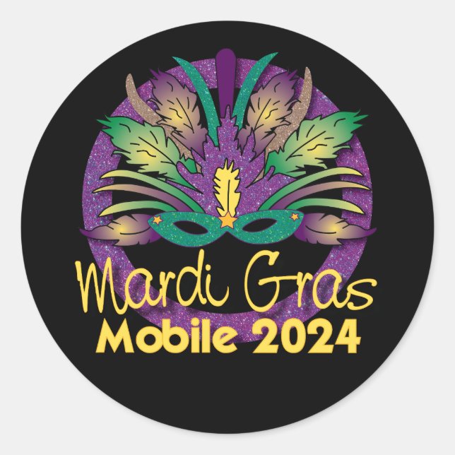 Rond Sticker Mardi Gras Mask -2024 - Mobile, AL (Devant)
