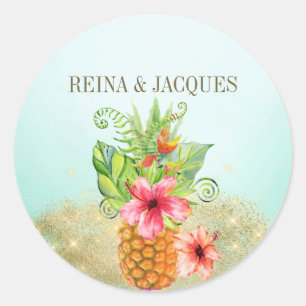 Rond Sticker Mariage à ananas tropical