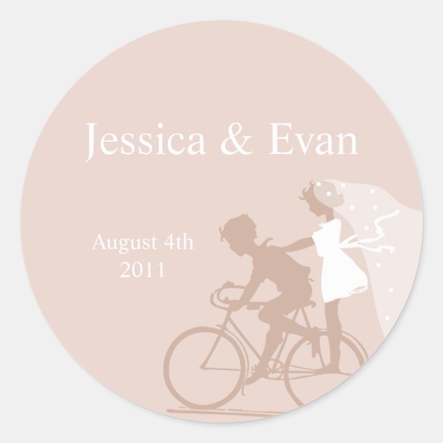 Rond Sticker Mariage à bicyclette beige Couple (Devant)