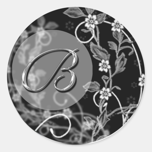 Rond Sticker Mariage à enveloppe de monogramme B floral (Devant)
