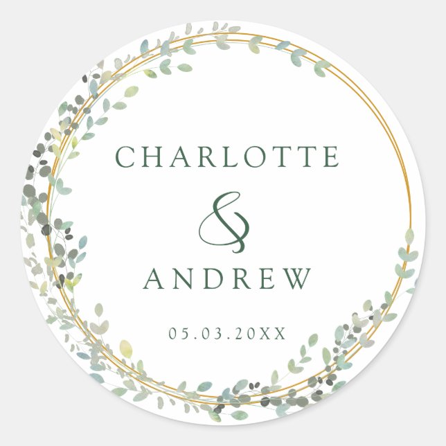 Rond Sticker mariage à eucalyptus moderne et élégant (Devant)