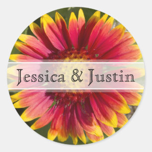 Rond Sticker Mariage à fleurs rouge et jaune