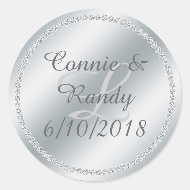 Rond Sticker Mariage à huile d'argent et diamant (Devant)