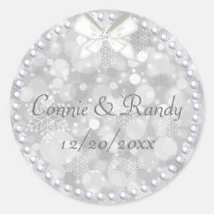 Rond Sticker Mariage argent de Noël perles