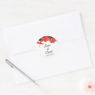 Rond Sticker mariage avec Hibiscus rouge vif