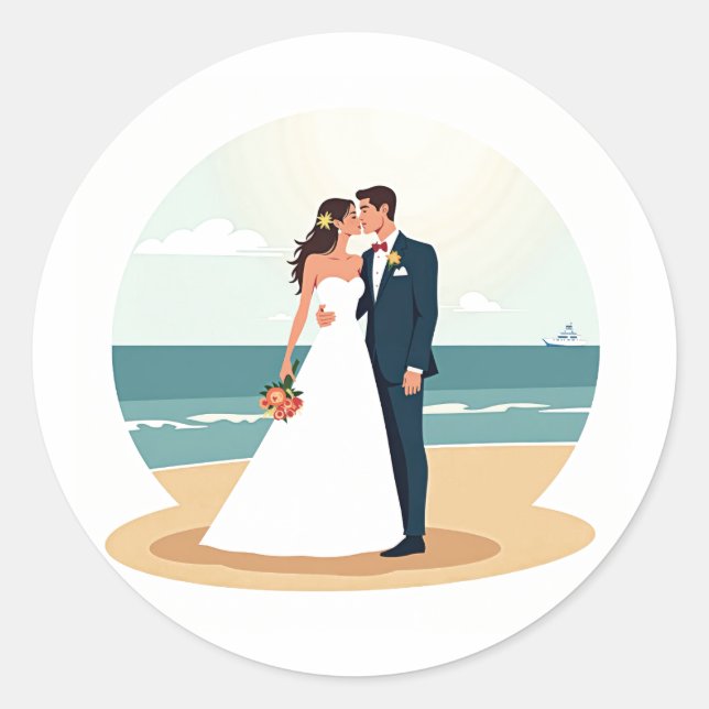 Rond Sticker mariage Beach Kiss (Devant)